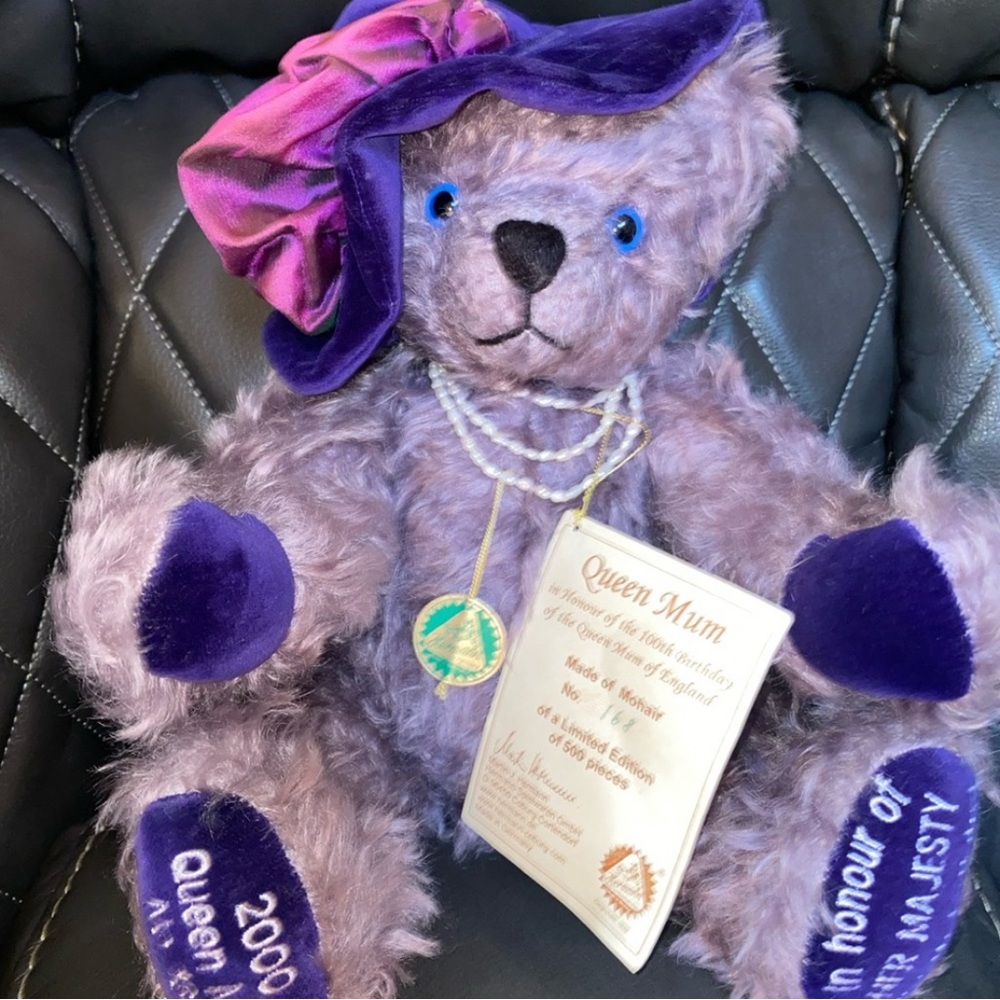 Hermann Queen Mum 168/500 Purple Mohair Bear. Limited Edition. 100th Birthday.